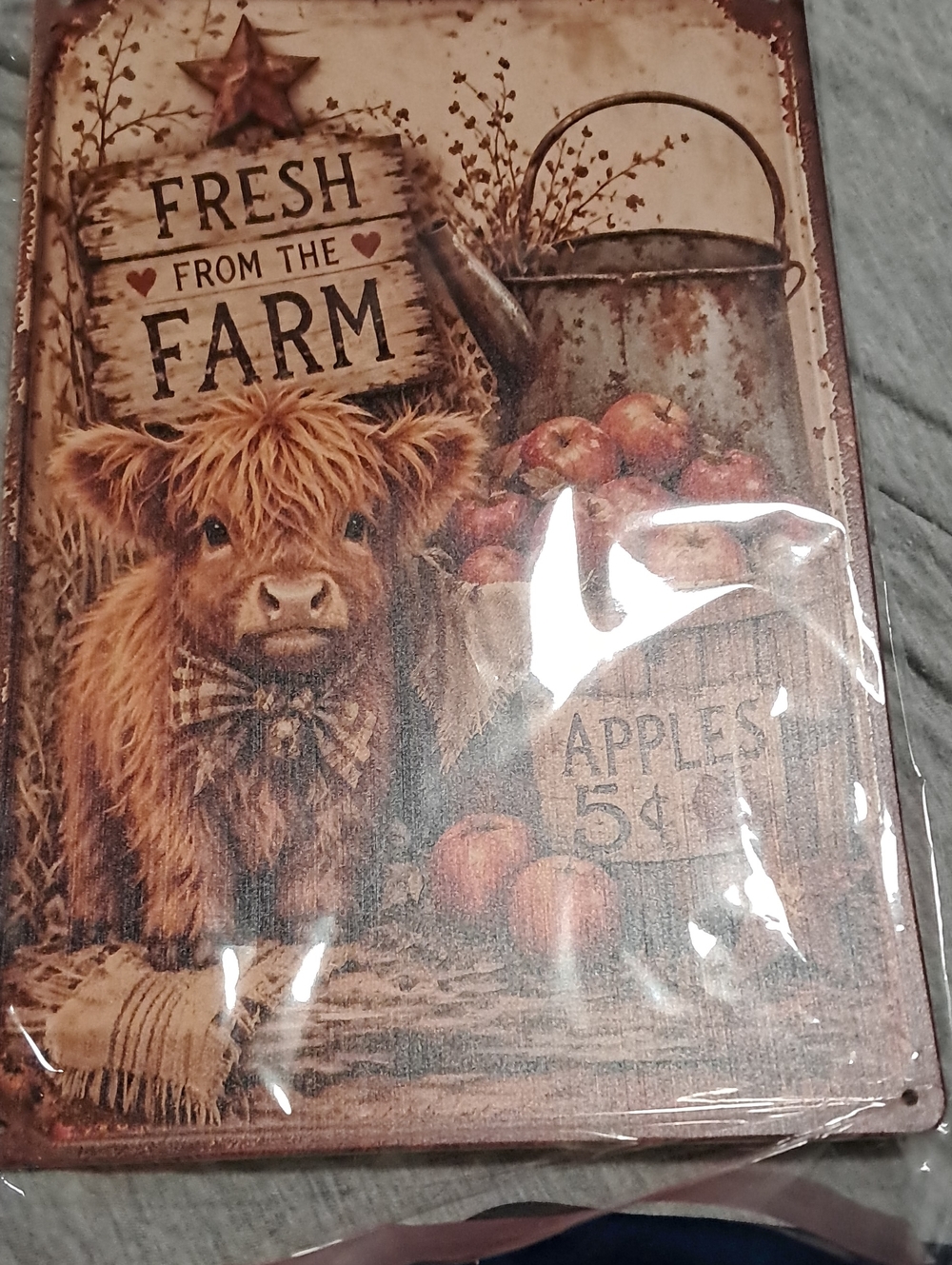 Amazon Rustic Farm Cow & Apples Metal Wall Art - Brown, Tan, Red